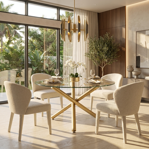 Carmilla Aged Gold Glass Round Dining Table