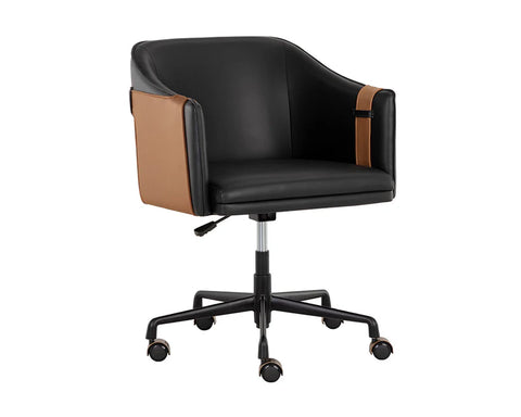Carter Napa Black & Cognac Faux Leather Swivel Office Chair-1
