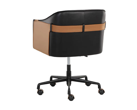 Carter Napa Black & Cognac Faux Leather Swivel Office Chair-4