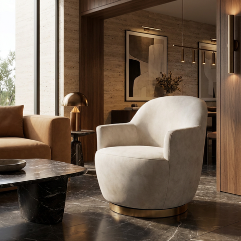 Casey Cream Fabric Swivel Accent Chair 