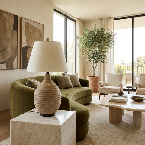 Cebada Textured Brown and Beige Resin Table Lamp