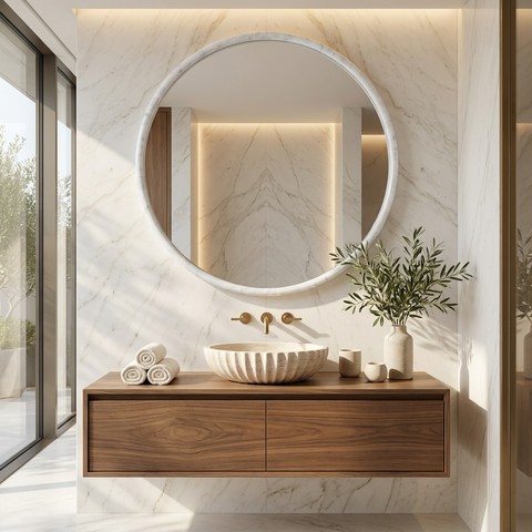 Cento Carrara Marble Round Wall Mirror 