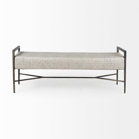 Charlotte Grey Herringbone Upholstered Bench-2