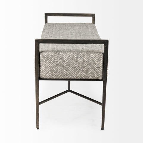 Charlotte Grey Herringbone Upholstered Bench-3