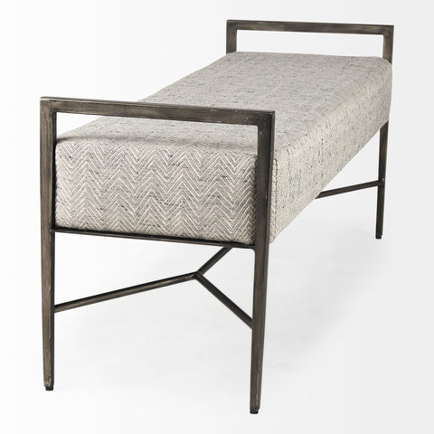 Charlotte Grey Herringbone Upholstered Bench-4