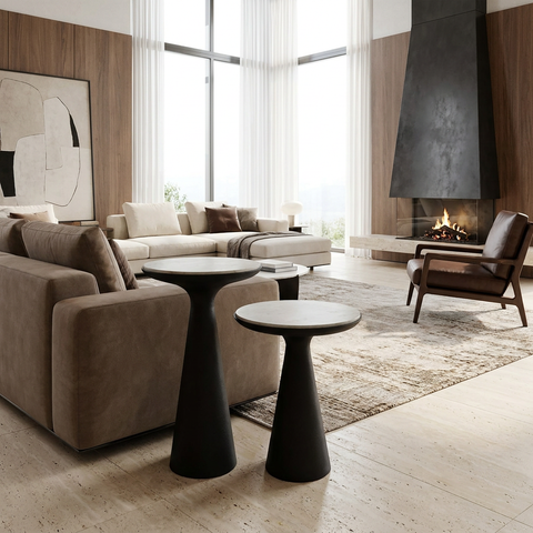 Chizu White Marble and Dark Bronze Nesting End Tables (Set of 2) 