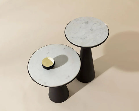 Chizu White Marble and Dark Bronze Nesting End Tables (Set of 2) -2