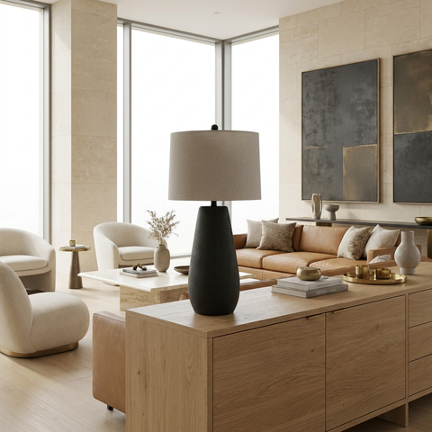 Cipria Hammered Black Resin Table Lamp