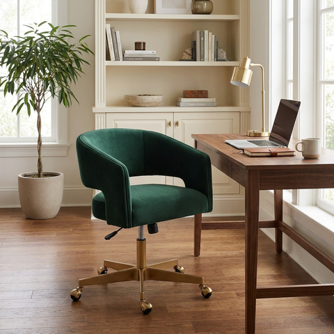 Claren Deep Green Sky Fabric Swivel Office Chair