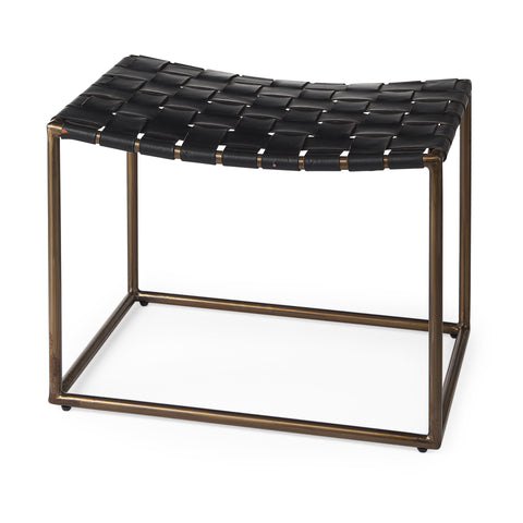 Clarissa Black Woven Leather Stool-1