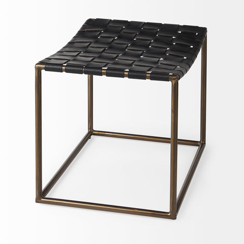 Clarissa Black Woven Leather Stool-4