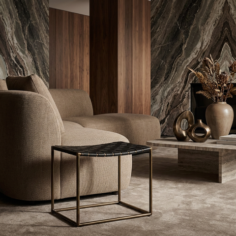 Clarissa Black Woven Leather Stool