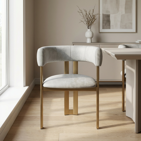 Clarissa Limestone Gold Modern Vinyl Dining Chair-1