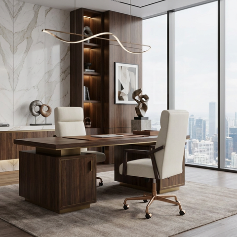 Collin Saloon Light Grey Top Grain Leather Swivel Office Chair