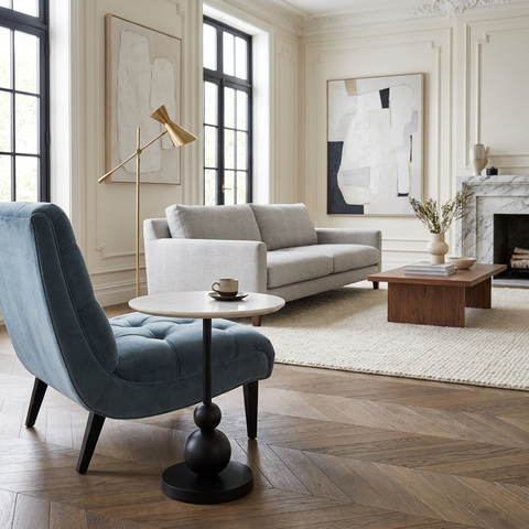 Corrine White Marble and Matte Black End Table