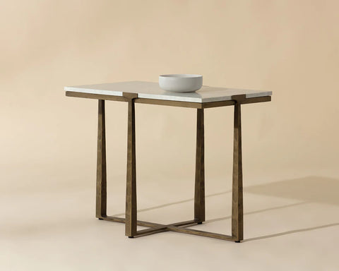 Cowell White Marble and Antique Brass End Table -1
