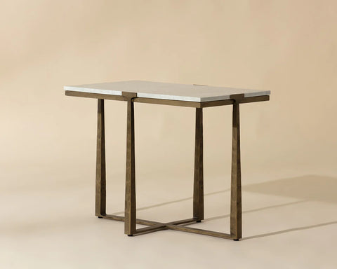 Cowell White Marble and Antique Brass End Table -2