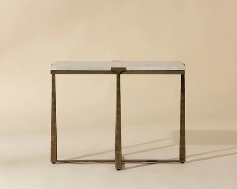Cowell White Marble and Antique Brass End Table -3
