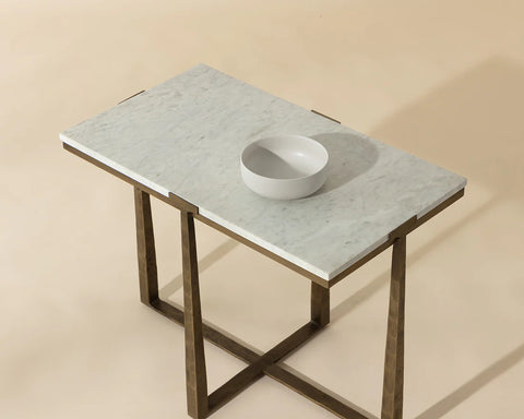 Cowell White Marble and Antique Brass End Table -4