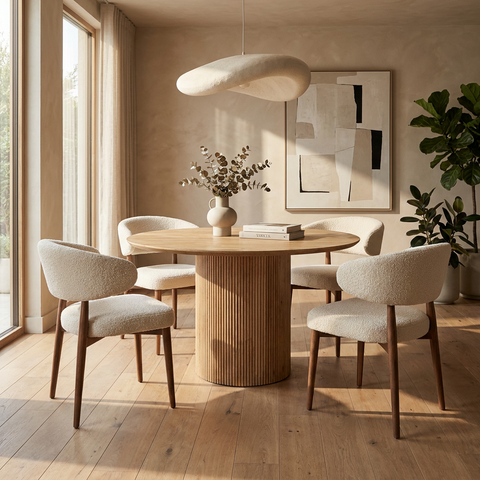 Cylinder Solid Mango Wood Round Dining Table