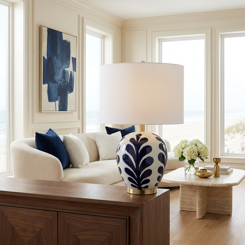 Darina Off-White and Navy Ceramic Table Lamp 