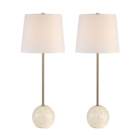 Davide Cream Travertine-Look Table Lamp Set of 2 -1