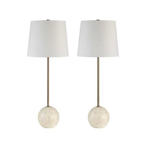 Davide Cream Travertine-Look Table Lamp Set of 2 -3