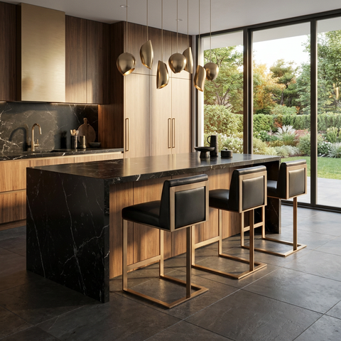 Dean Black Modern Leather Counter Stool 