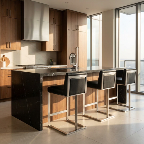 Dean Black Modern Leather Counter Stool 