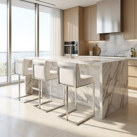 Dean White Modern Leather Counter Stool 