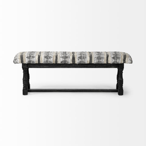 Denison II Black & Beige Woven Leather Bench-3