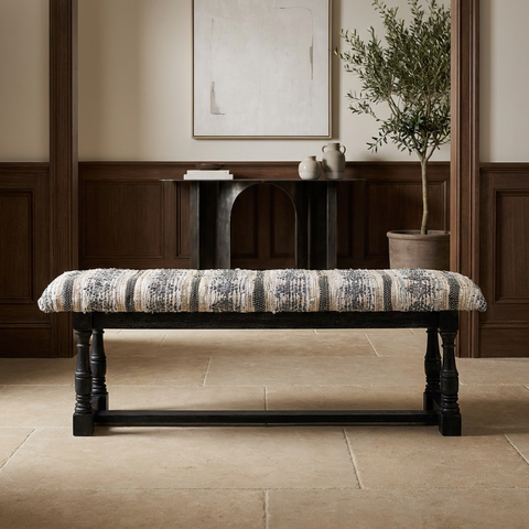 Denison II Black & Beige Woven Leather Bench