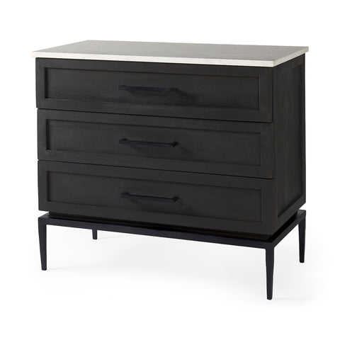 Divina Black-Brown Marble-Top Accent Cabinet-1
