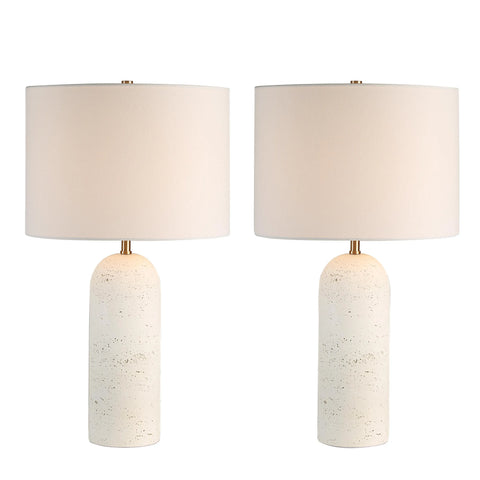 Dorato Off-White Travertine-Look Table Lamp Set of 2 -1