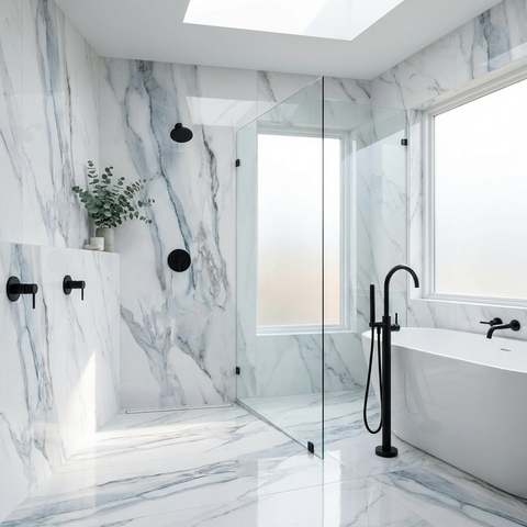Marble look floor tile