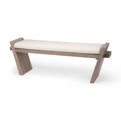 Elaine I Cream Upholstered Mango Wood Bench-1