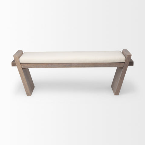 Elaine I Cream Upholstered Mango Wood Bench-2