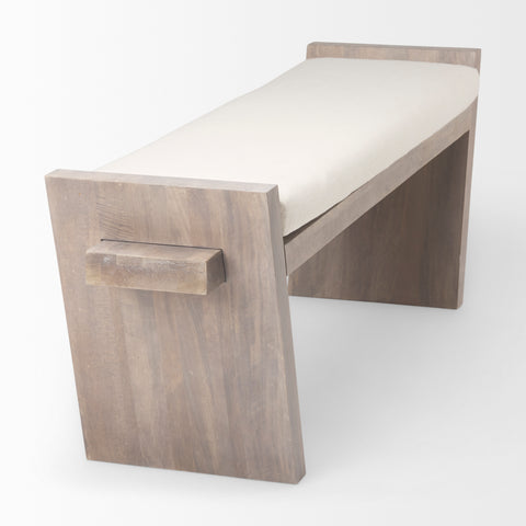 Elaine I Cream Upholstered Mango Wood Bench-4