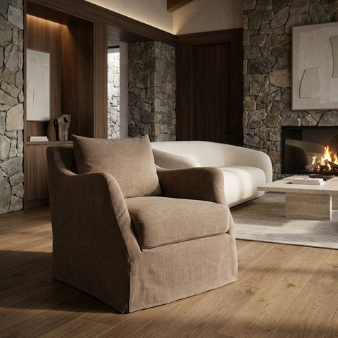 Ellington Stonewashed Latte Slipcovered Accent Chair