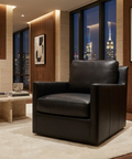 Europa Black Leather Swivel Accent Chair