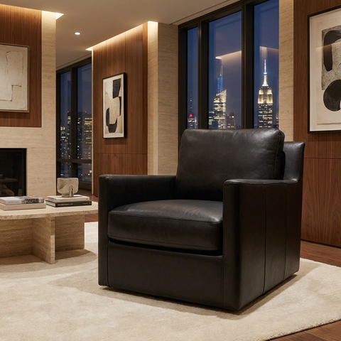 Europa Black Leather Swivel Accent Chair