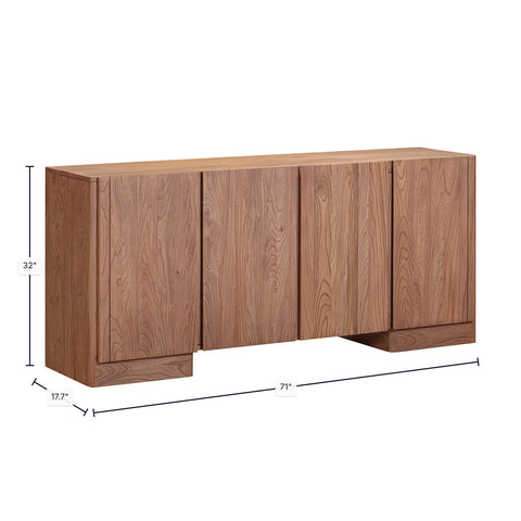 Wooden sideboard with dimensions labeled on a white background
