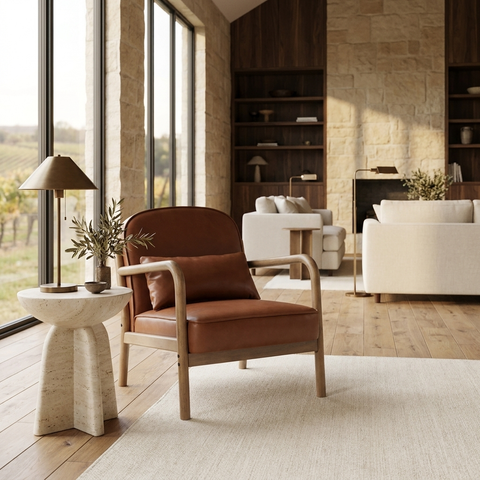 Fani Saddle Brown Faux Leather Accent Chair