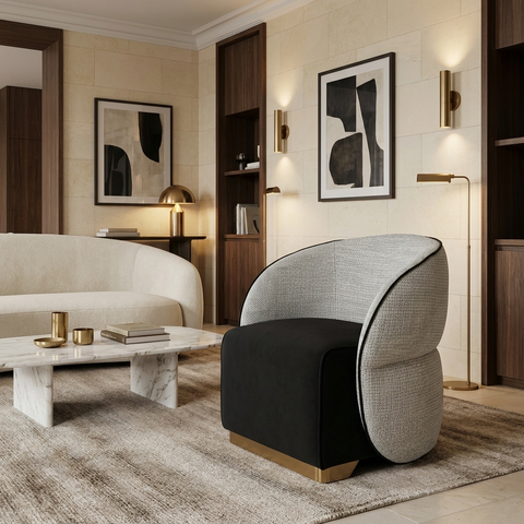 Fatina Black and White Fabric Accent Chair