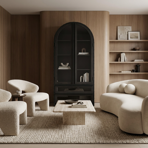 Gehry Dark Brown Metal and Mango Wood Display Cabinet - Mercana