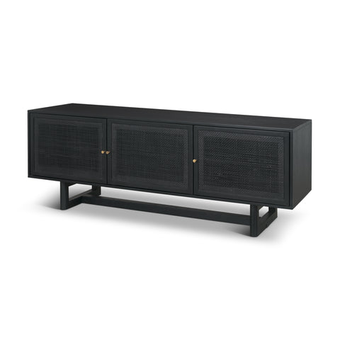 Grier Black Mango Wood and Cane Media Console -1