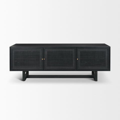 Grier Black Mango Wood and Cane Media Console -2
