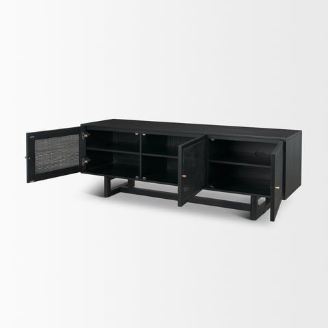 Grier Black Mango Wood and Cane Media Console -6