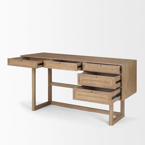 Grier Light Brown Mango Wood Cane Desk-6