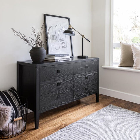 Hara Black Six Drawer- Dresser